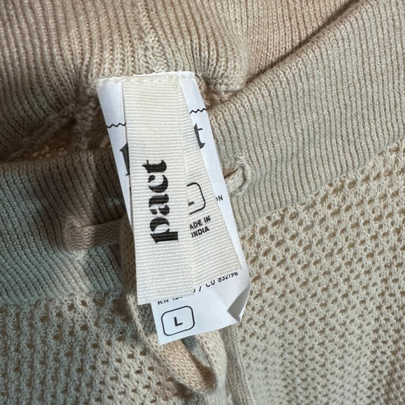 NEW Pact Sandshell Beachside Crochet Top Pants Set Organic Cotton Linen Womens L - Picture 9 of 10
